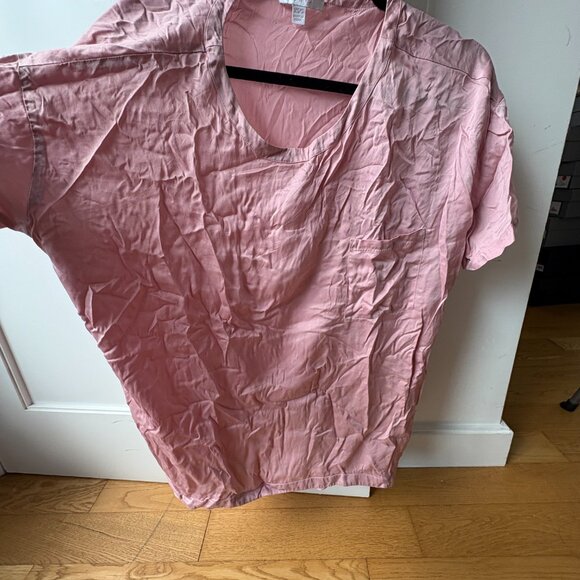 Lunya Washable Silk T-Shirt Delicate Pink Round Neck Short Sleeves - Picture 4 of 7